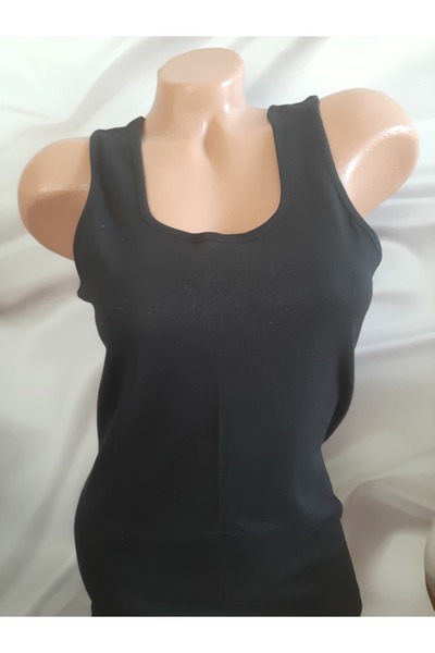 Butik Black Thick Strap Ribbed Plain Women's Tank Top Soft Textured