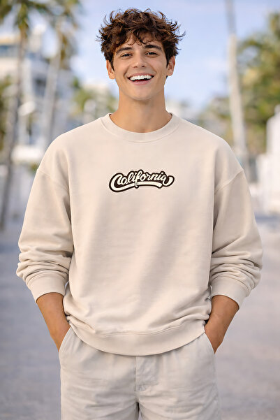 ArtYus California Print Relaxed Fit Fleece-Lined 3 Thread Crew Neck Unisex Sw...