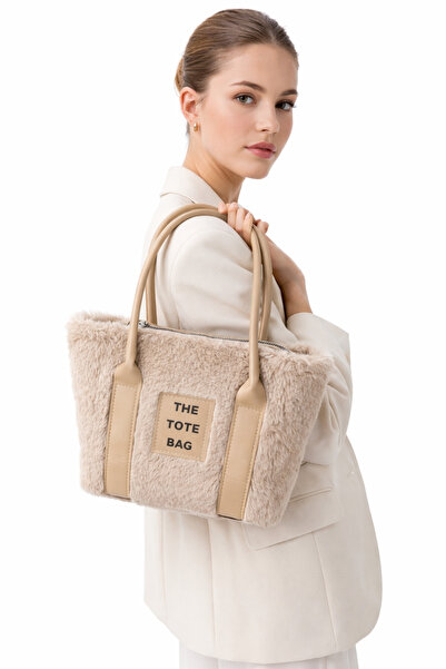 Mira Kadın Yumuşak Peluş Tote Bag – Kışlık Şık Omuz ve El Çantası
