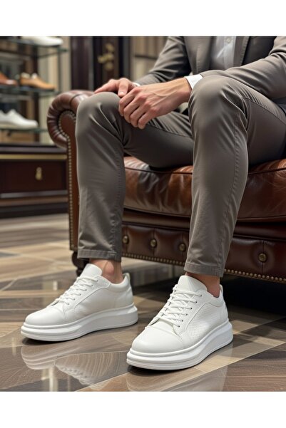 VELLINA Men's White Casual Lace-up Skin Comfortable Sneaker Flexible Thick Co...
