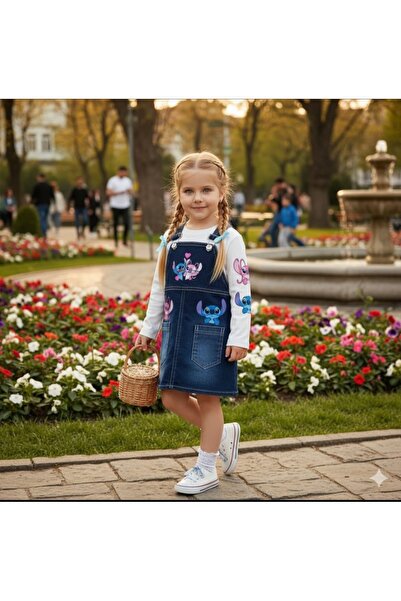 BEGONYA BEBECE KIDS Character Printed Denim Dress with Straps and T-Shirt