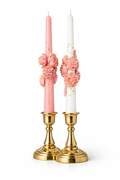 mumy candle El Yapımı Kabartma Çiçekli 2'li Şamdan Mum