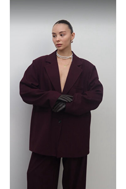 SPICA STORE Mürdüm Oversıze Pamuklu Blazer Ceket