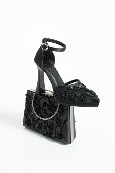 dabab shoes Pearly Black Shoes and Bag Combination Platform 11cm Heels Pearl ...