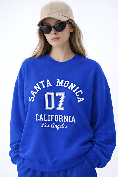 ArtYus Santa Monica Printed Relaxed Fit Fleece-Lined 3 Thread Crewneck Sweats...