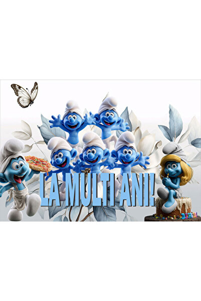 VIODESIGN Birthday photo wallpaper, self-adhesive, Smurfs, multicolor, 80x120...