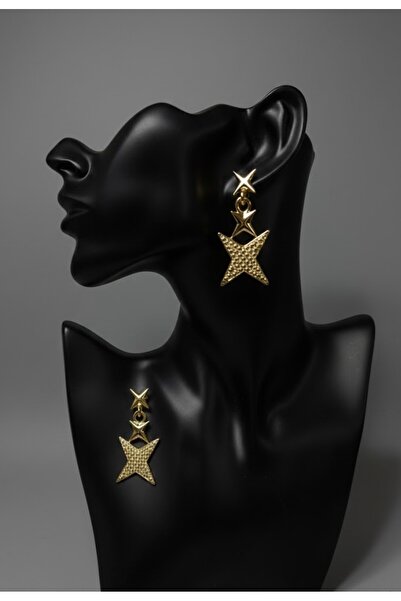 KANERUZ Gold Color Dangle Star Trend Earrings (Product Size 4 cm)
