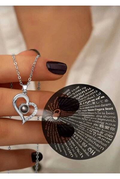 Miyoste Gümüş Renk 100 Dilde Seni Seviyorum Yazan Aşk Kolyesi Sevgili Kolyesi