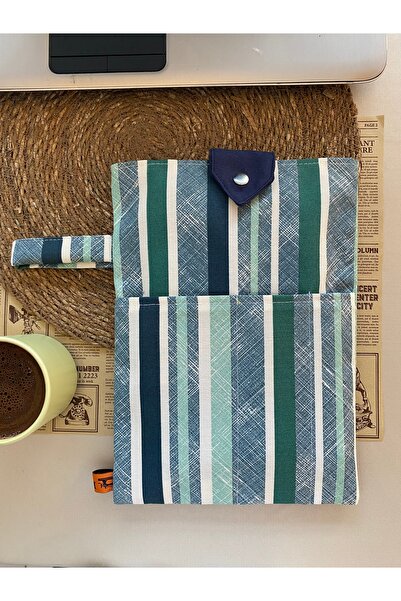 DUTTDİKİM Turquoise Striped Water-Repellent Lined Book Pouch – Non-Woven Fabr...