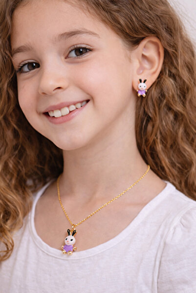 PULİNİN DÜKKANI Muzzleverse Tavşan Figürlü Çocuk Küpe ve Kolye Seti – Sevimli...