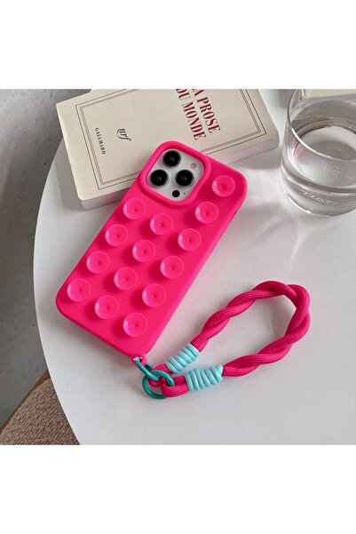 madamcase iPhone 15 Plus Fuchia Color Silicone Phone Case with Suction Cup Br...