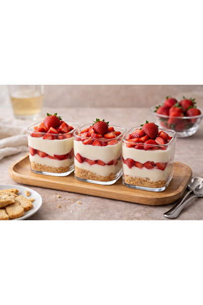 Muhtelif 3lü Kare Cam Borosilikat Magnolia Tatlı Kasesi