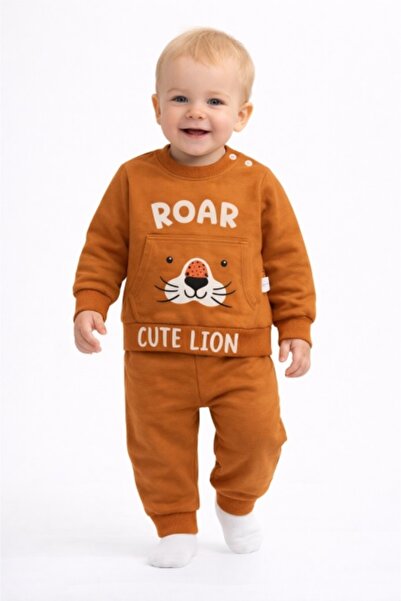 Pure Boutique Costum bebe bumbac 2 piese bluza si pantaloni model leu cute