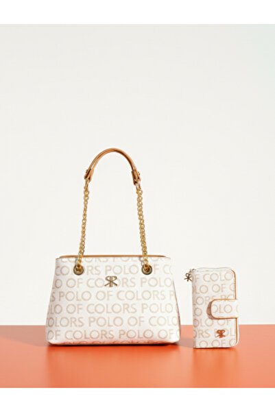 H&D COLLECTİON Polo of Colors Women's Cream Monogram 4 Compartment Shoulder a...