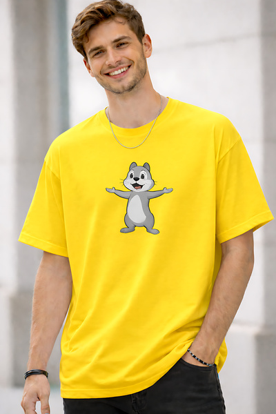 ArtYus Hamster Character Printed Cotton Relaxed Fit Round Neck Unisex T-Shirt