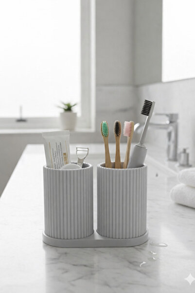 BB Craft Modern Çift Bölmeli Diş Fırçalık - Banyo Organizeri