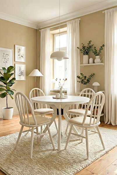 Woodenbend Alex Beyaz Yuvarlak 100 cm Ahşap Yemek Masası Takımı – Amerikan Sa...