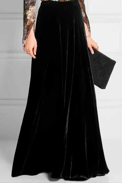 Yenicici Fusta lungă evazată din catifea pentru femei