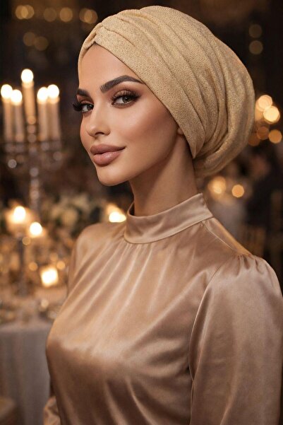Aişe tesettür Αφράτο Μελισσόχρωμο Αστραφτερό Χαλαρό Καπέλο με Κορδόνι
