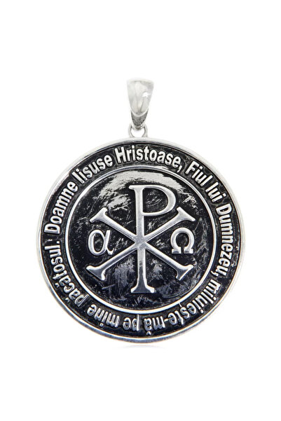 Made in Romania Silver 925 Pendant Christ XP Chi-Rho Alpha-Omega, oxidized, u...
