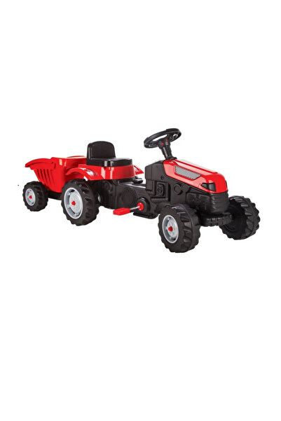 DULI Tractor pentru copii, cu pedala si remorca, plastic, negru + rosu, 143 x...