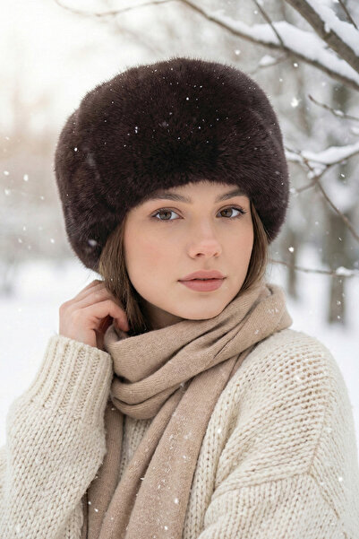 Kapin Acı Kahve Suni Kürk Peluş Kalpak Şapka