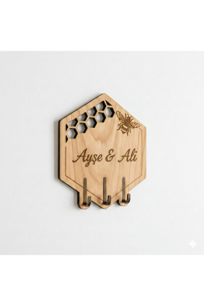 MODA CrossWell Home Kişiye Özel Ahşap Duvar Anahtarlığı - Dekoratif Petek Tas...