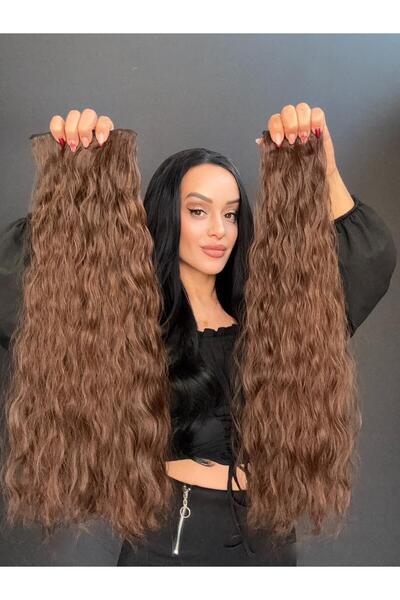 Suzan Peruk Kıvırcık Yarımay +2 yan çıtçıt saç ^3 parça tam set-Fönlenebilir ...