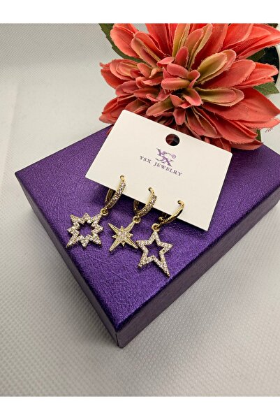 YSX JEWELRY Zircon Stone Star Model 3-Piece Steel Earring Set