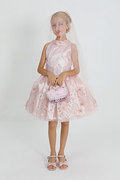 Star Pearl Kids PUDRA ÇİÇEKLİ ELBİSE