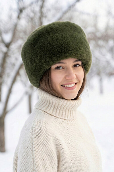 Kapin Khaki Green Faux Fur Plush Kalpak Hat