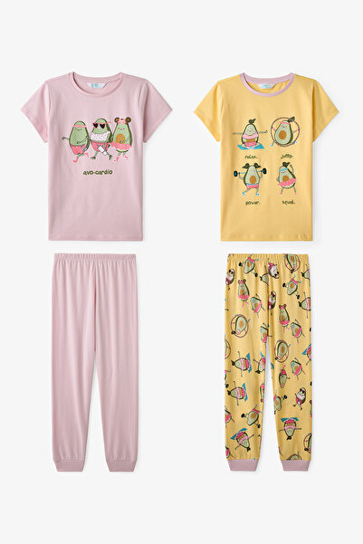 Penti Set de pijamale Avo-Cardio din 2 piese pentru fete, galben deschis