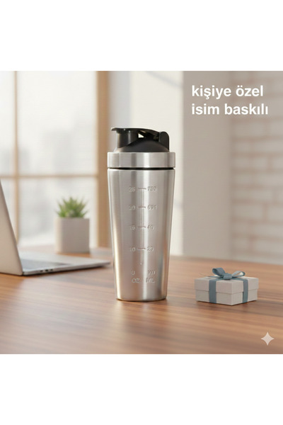 Mihristore Kişiye Özel İsim Baskılı Çelik Shaker Sporcu Suluğu Protein Shaker...
