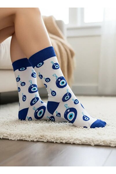 CANMODA Βαμβακερές κάλτσες κολεγίου με σχέδιο Nazar Boncuğu σε ροζ χρώμα (κατ...