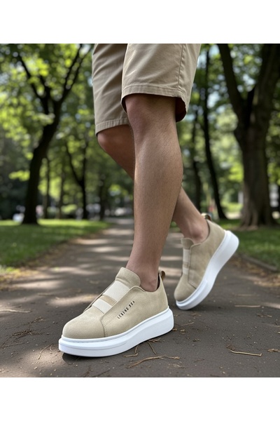 VELLINA Men's Suede Beige White Sole Sports Durable Casual Shoes High Thick S...