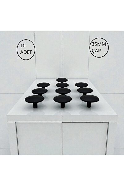 KULP CENTER 10 ADET Mantar Düğme Modern 1.Sınıf Mat Siyah Mobilya Kulpu