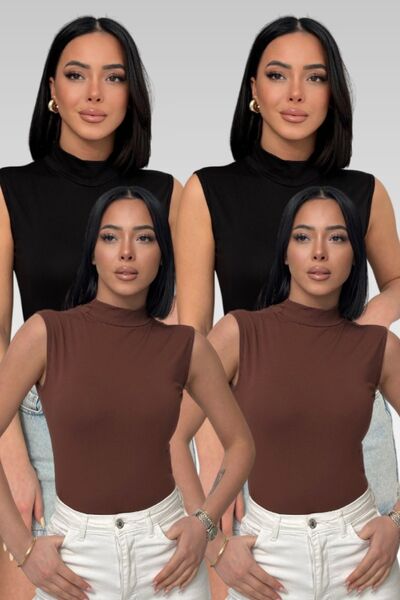 Lunamiratto Women's 2 Black 2 Bitter Brown 4-Piece Sleeveless Bodysuit Zero S...