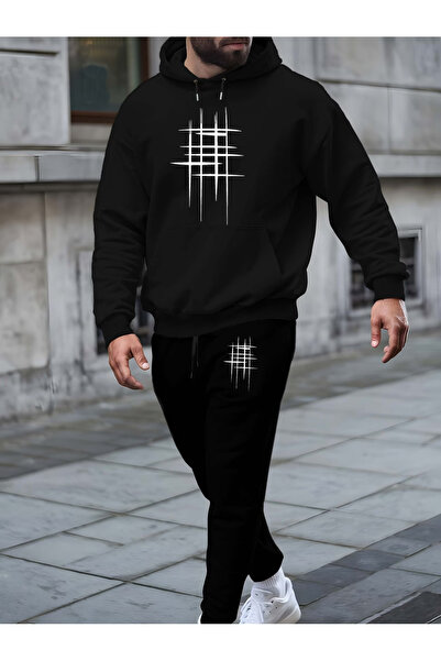 ibibik moda Special Printed Hooded Tracksuit Set - Hooded Sweatshirt Bottom T...