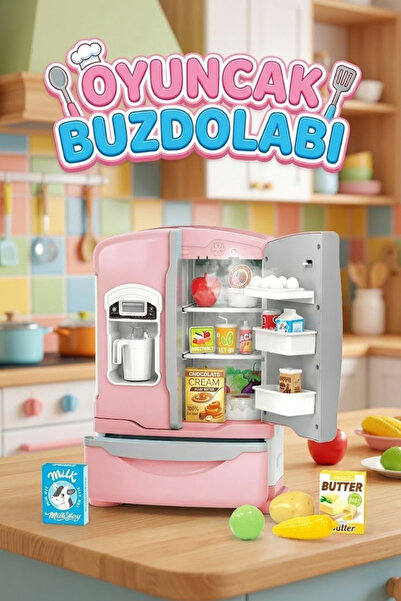 craftivio Buharlı Ve Işıklı Oyuncak Buzdolabı Seti - 30+ Parça Mutfak Aksesua...