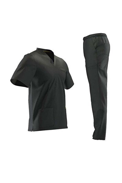 Generic زي طبي أسود مريح من قماش ليكرا