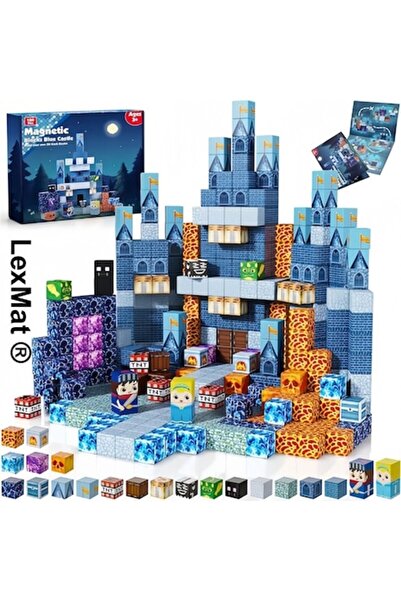 LexMat Cuburi de construcție magnetice Blue Castle, 100 de piese