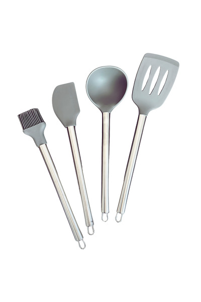 OEM Set of 4 Silicone and Stainless Steel Kitchen Utensils, Heat Resistant, G...