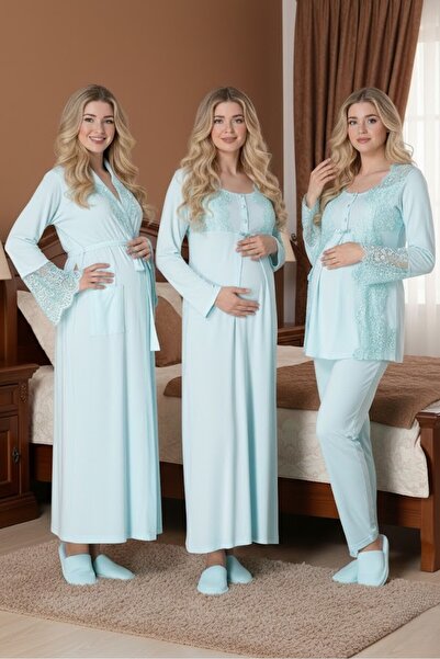 Lohussa طقم بيجامة نسائية أنيقة من القطن المطرز بالدانتيل مع ياقة شال باللون ...