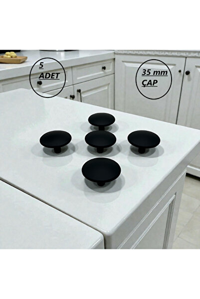 KULP CENTER 5 ADET Mantar Düğme Modern 1.Sınıf Metal Mat Siyah Mobilya Kulpu