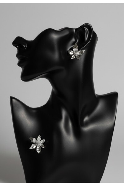 KANERUZ Silver Color Orchid Metal Earrings (Product Size 3 cm)