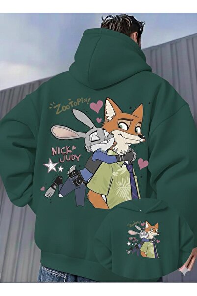 CLASSY.MODA Φούτερ Unisex oversized Zootopia Nick & Judy με τύπωμα με κουκούλα