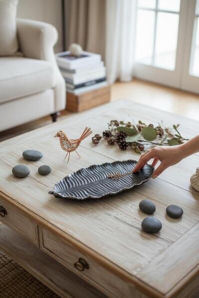 Bihome Ev Dekor & Hediyelik Yaprak Şeklinde Masa Ortası Dekoratif Tepsi - El ...