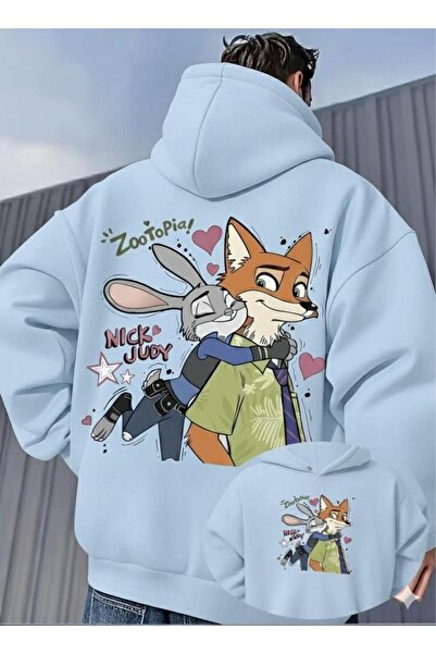 CLASSY.MODA Unisex supradimensionat Zootopia Nick & Judy cu imprimeu cu glugă...