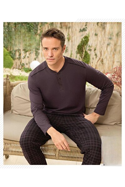 Pijamoni Set de pijamale pentru bărbați, cu guler cu nasturi, cu mânecă lungă...