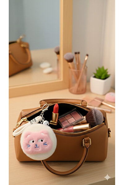 Şirin Breloc cu oglindă și figurină de pisică din pluș - Oglindă de machiaj ș...